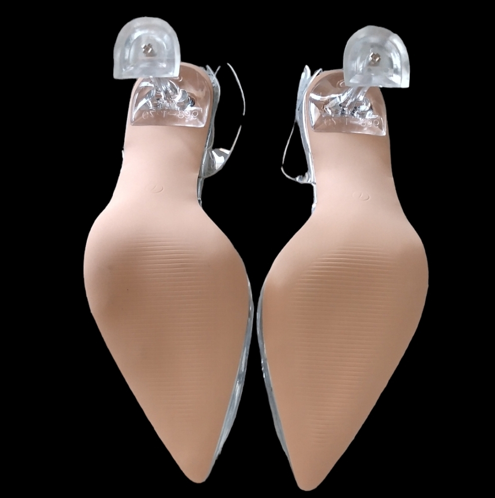 BAYQ Clear Rhinestone Pointed Toe Heels | Silver PVC Wedding Pumps BNIB - Picture 6 of 7